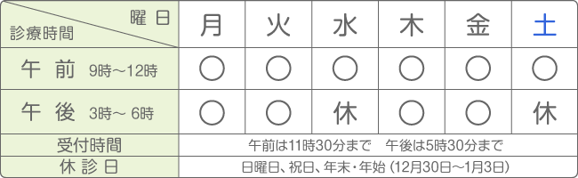根井クリニック 診療日のご案内